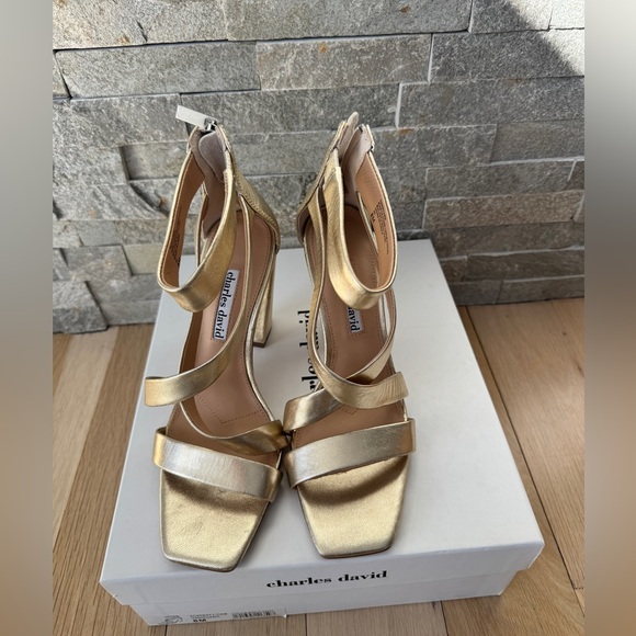 Charles David Women's Vanguard Strappy High-Heel Sandals Gold 8 - Picture 7 of 15